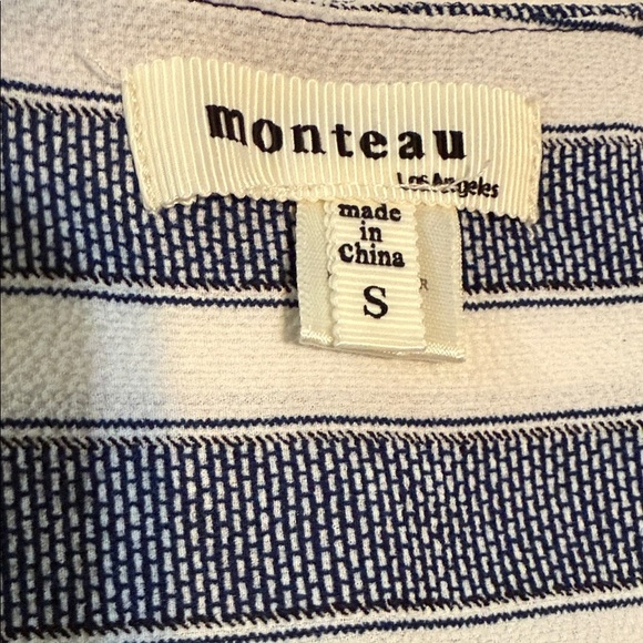 Monteau Navy Blue and White Striped Belted Button Up Dress - Picture 7 of 9